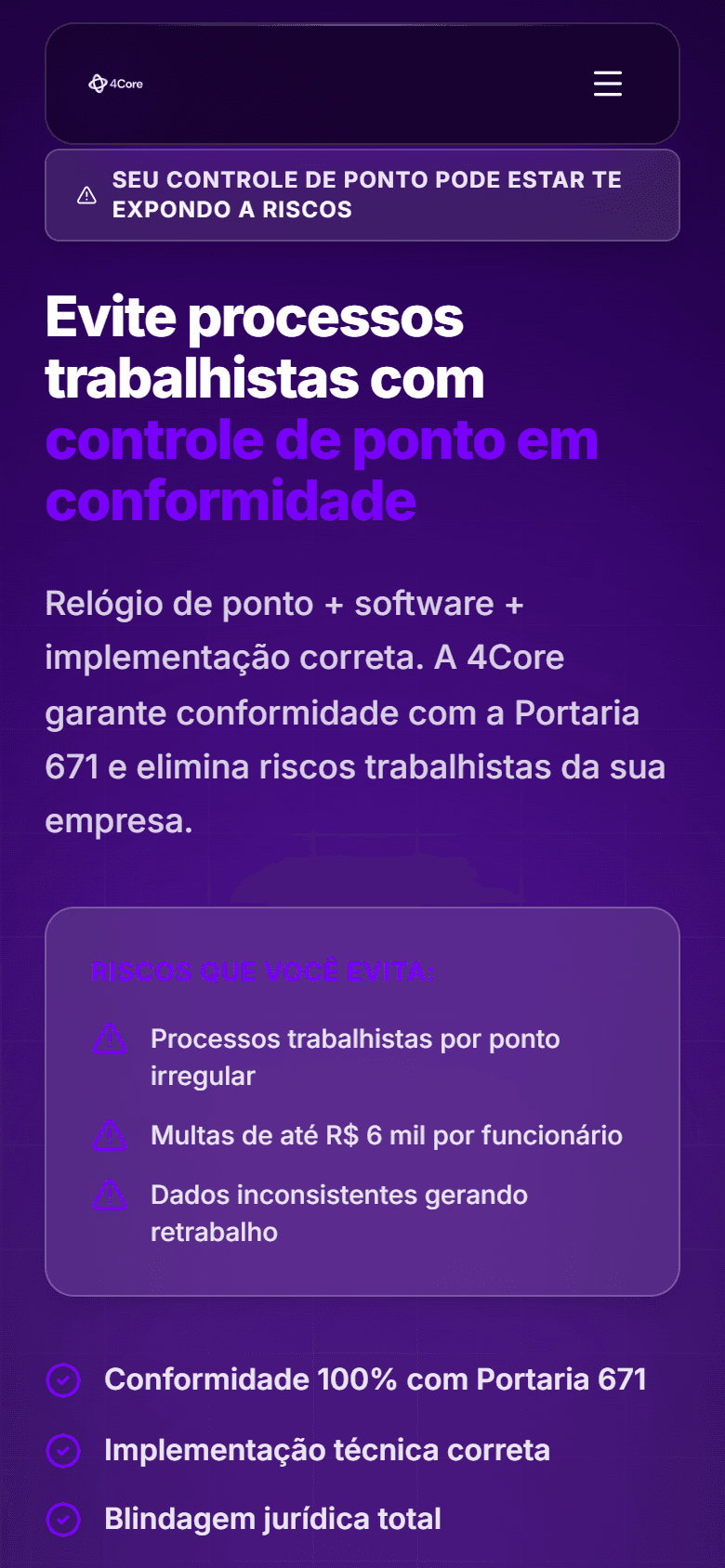 Site da 4Core no celular
